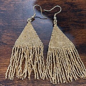 Gold Beaded Fringe Earrings